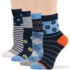 7BIGSTARS KINGDOM Women's Viscose from Bamboo Diabetic Quarter Patterned Socks - 4 Pack Medium-Extra Wide Dot, Argyle, Flower, Stripe - Sock Size 9-11 Shoe Size 5-9 M Denim Blue, Navy, Orange view 1