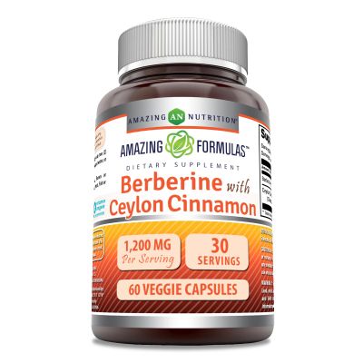 Amazing Formulas Berberine with Pure Ceylon Cinnamon 1200 Mg Per Serving | Premium Complex Supplement | Veggie Capsules | Non-GMO | Gluten Free | Made in USA (1 Pack, 60 Count)