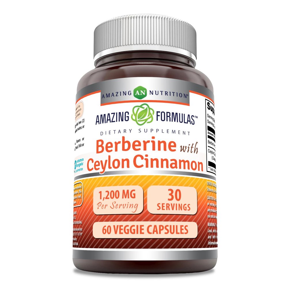Amazing Formulas Berberine with Pure Ceylon Cinnamon 1200 Mg Per Serving | Premium Complex Supplement | Veggie Capsules | Non-GMO | Gluten Free | Made in USA (1 Pack, 60 Count)