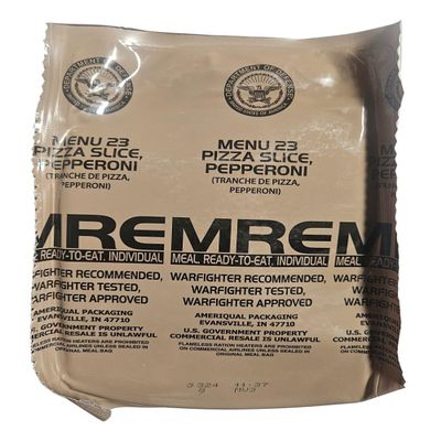 Genuine USGI MRE [Meal, Ready to Eat] Inspection Date 01/2026 or Newer [New Packaging] - You Choose Menu Ration with Entree, Snacks, Dessert, Drink Mix, Utensils, Condiments and FRH. (Pepperoni Pizza)