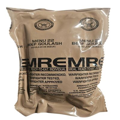 Genuine USGI MRE [Meal, Ready to Eat] Inspection Date 01/2026 or Newer [New Packaging] - You Choose Menu Ration with Entree, Snacks, Dessert, Drink Mix, Utensils, Condiments and FRH. (Beef Goulash)
