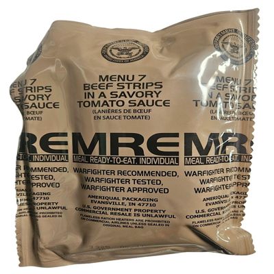 Genuine USGI MRE [Meal, Ready to Eat] Inspection Date 01/2026 or Newer [New Packaging] - You Choose Menu Ration with Entree, Snacks, Dessert, Drink Mix, Utensils, Condiments and FRH. (Beef Strips)