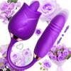 NineLife Basics Easy to Operate Rose Shape Toys Update Model 3 in 1 Rose Toy with Tongue Licking, Thrusting and Vibrating Adult Tools FB3+6 * 2, Purple-ms view 1