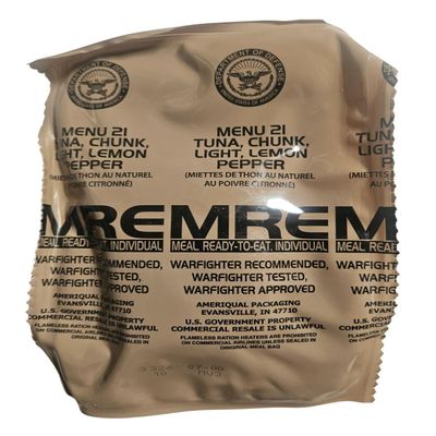 Genuine USGI MRE [Meal, Ready to Eat] Inspection Date 01/2026 or Newer [New Packaging] - You Choose Menu Ration with Entree, Snacks, Dessert, Drink Mix, Utensils, Condiments and FRH. (Tuna)