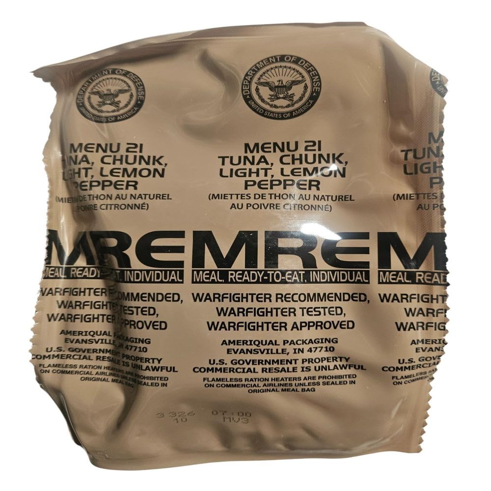 Genuine USGI MRE [Meal, Ready to Eat] Inspection Date 01/2026 or Newer [New Packaging] - You Choose Menu Ration with Entree, Snacks, Dessert, Drink Mix, Utensils, Condiments and FRH. (Tuna)