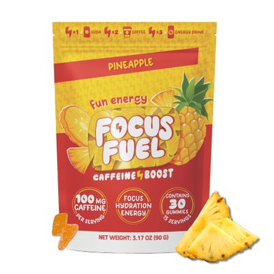 FocusFuel Energy Chews  Pineapple Flavor (15 Servings)  100mg Caffeine + Alpha GPC + L-Theanine + B12, Magnesium  Tropical Energy Boost  No Crash or Jitters