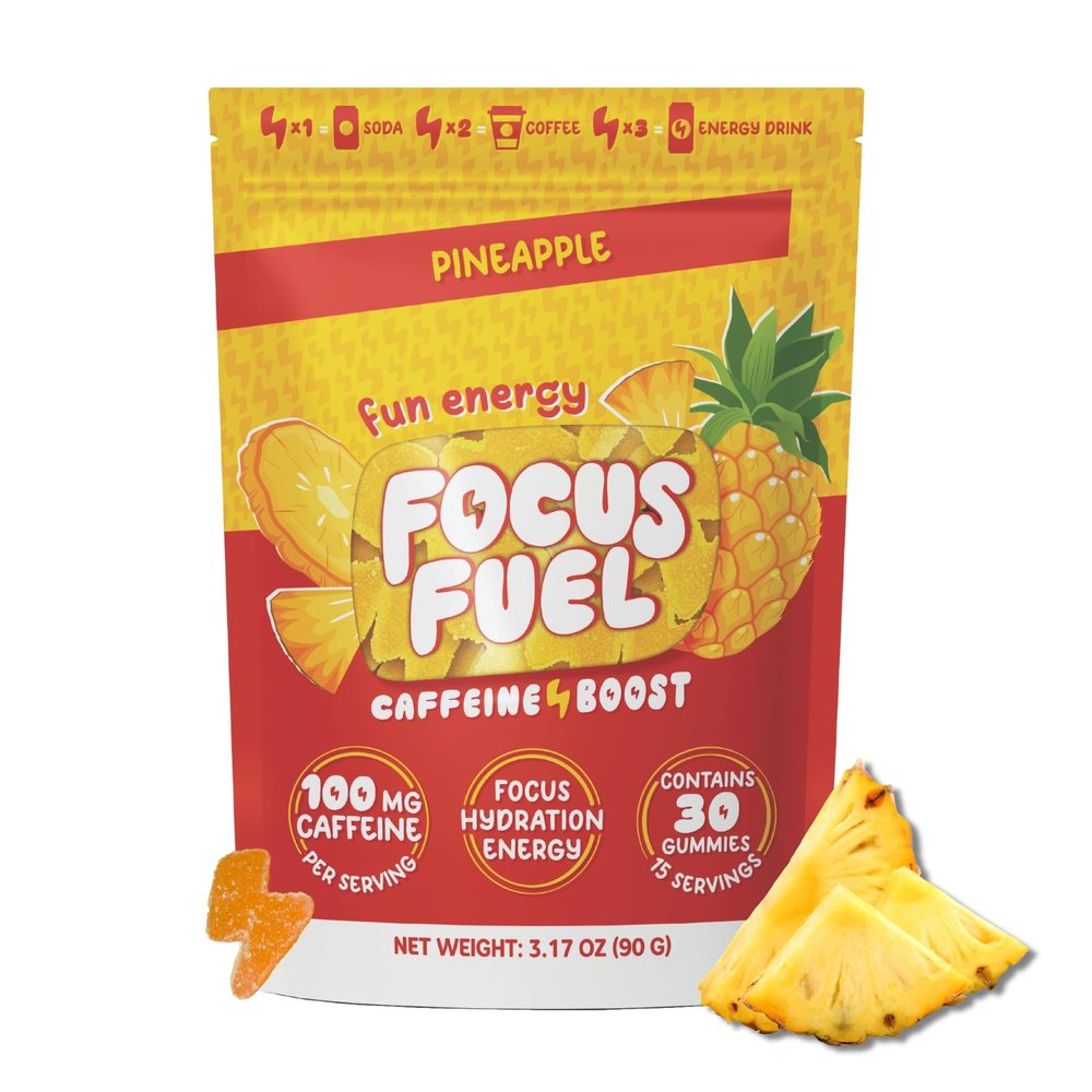 FocusFuel Energy Chews Pineapple Flavor (15 Servings) 100mg Caffeine + Alpha GPC + L-Theanine + B12, Magnesium Tropical Energy Boost No Crash or Jitters