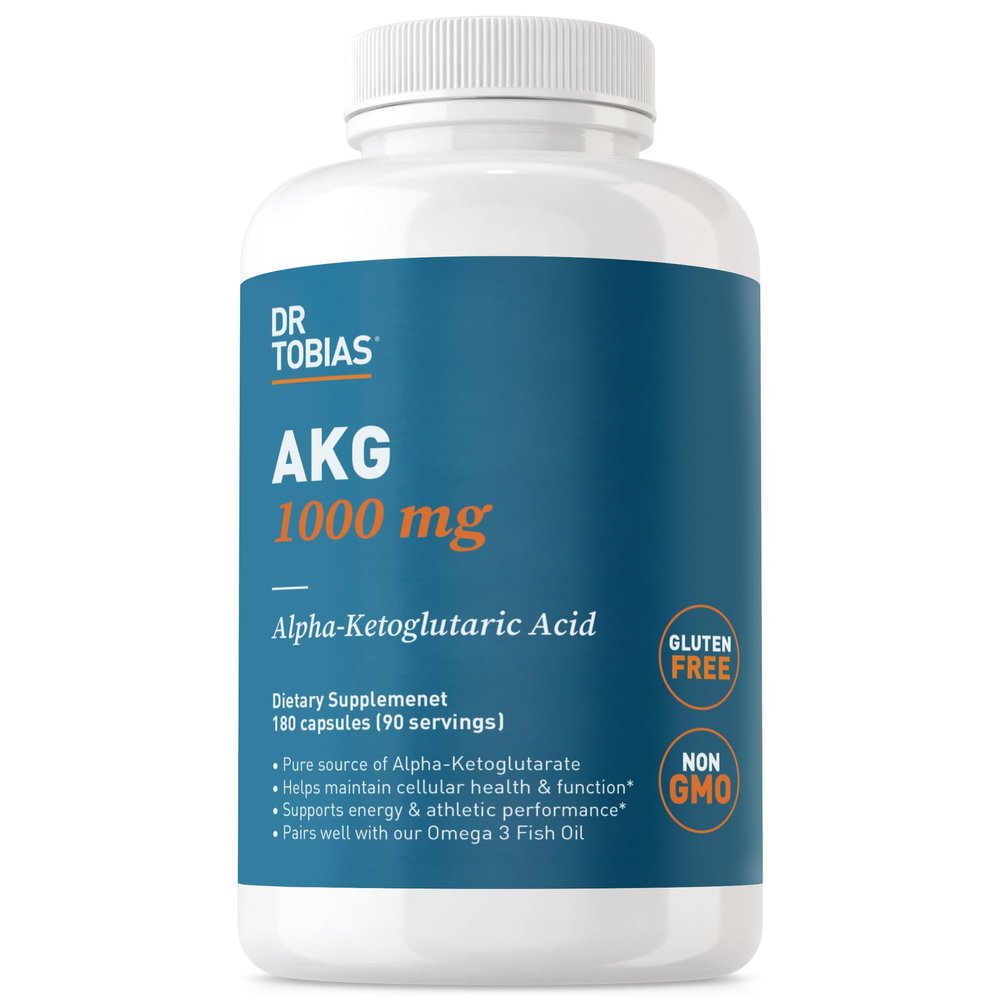 Dr. Tobias AKG Supplement 1000mg Per Serving, Bioavailable Alpha Ketoglutaric Acid, Supports Cellular Energy & Nitric Oxide Flow, Vegan, Gluten-Free, Non-GMO, 180 Capsules, 90 Servings