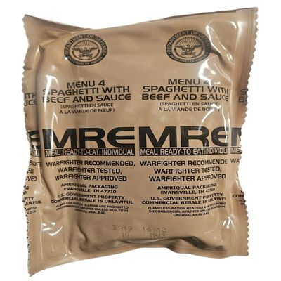 Genuine USGI MRE [Meal, Ready to Eat] Inspection Date 01/2026 or Newer [New Packaging] - You Choose Menu Ration with Entree, Snacks, Dessert, Drink Mix, Utensils, Condiments and FRH. (Spaghetti)