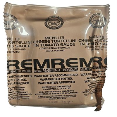 Genuine USGI MRE [Meal, Ready to Eat] Inspection Date 01/2026 or Newer [New Packaging] - You Choose Menu Ration with Entree, Snacks, Dessert, Drink Mix, Utensils, Condiments and FRH. (Cheese Tortellini)