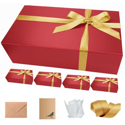 CECOBOX - Gift Boxes with Lids for Presents 13"x8.5"x4" - Matte, Collapsible Magnetic Closure Gift Box - Groomsmen & Bridesmaid Proposal Boxes, Wedding, PR, Birthdays, Holidays (Red)