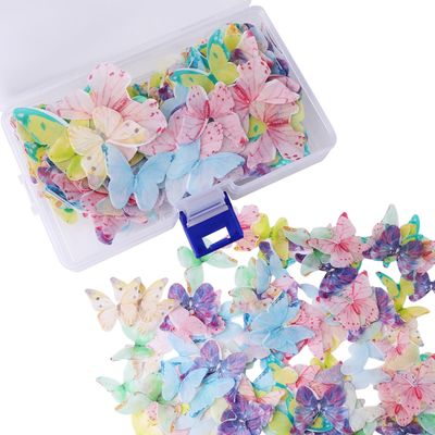 160pcs Butterfly Cake Toppers-edible Butterfly Wedding Cake Toppers,colorful Butterfly Glutinous Rice Paper Cupcake Decoration For Birthday Cakes Dessert Decoration