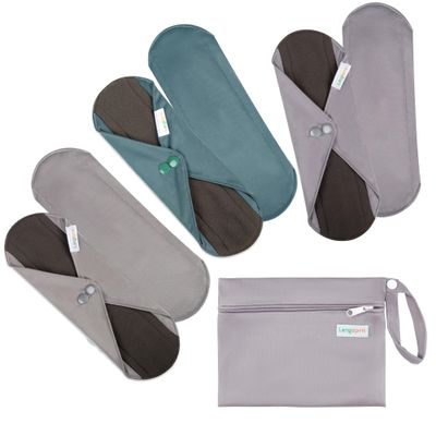 7pcs Set 1 pc Mini Wet Bag +6pcs Absorbent Reusable Sanitary Pads/Washable Cloth Menstrual Pads(Morandi-1,L)