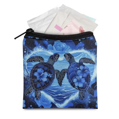 HUGS IDEA Blue Sea Turtle Sanitary Napkin Storage Bag Portable Tampon Holder for Purse CIN Sanitary Pads Pouches for Teen Girls Women