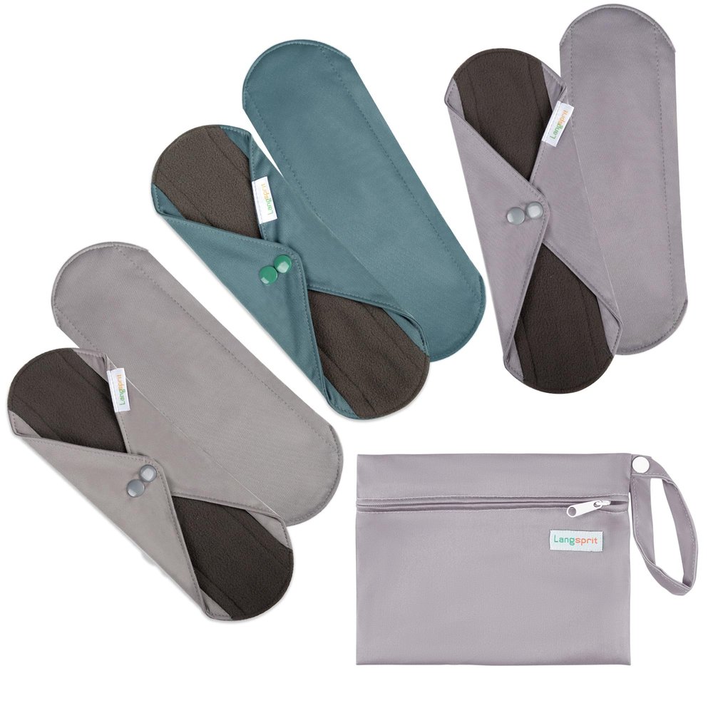 7pcs Set 1 pc Mini Wet Bag +6pcs Absorbent Reusable Sanitary Pads/Washable Cloth Menstrual Pads(Morandi-1,M)