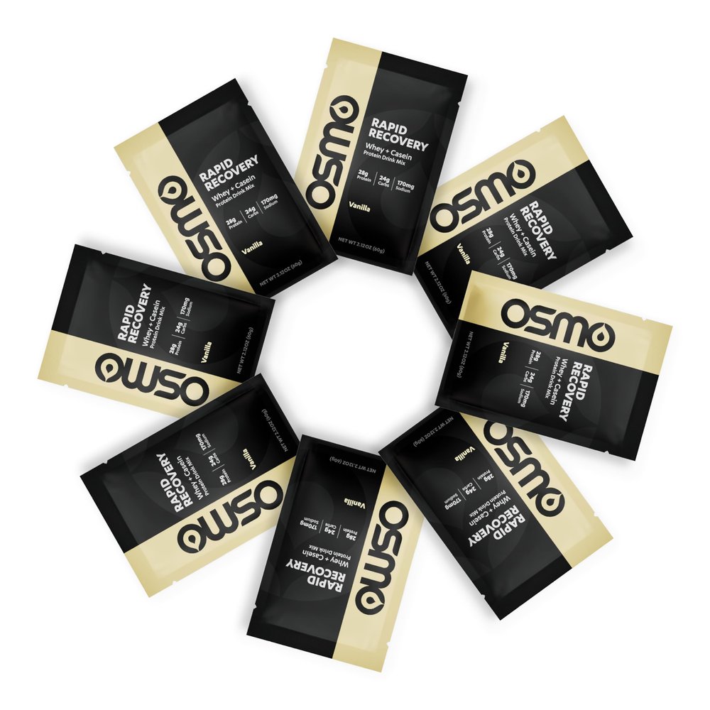 Osmo Rapid Recovery - Whey & Micellar Casein Protein Powder Blend with Carbohydrates & Caffeine, All Natural Ingredients, Enables Muscle Repair & Boosts Glycogen Restoration - Vanilla, 8 Servings