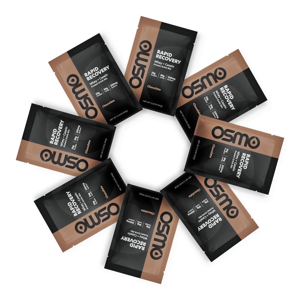Osmo Rapid Recovery - Whey & Micellar Casein Protein Powder Blend with Carbohydrates & Caffeine, All Natural Ingredients, Enables Muscle Repair & Boosts Glycogen Restoration - Chocolate, 8 Servings