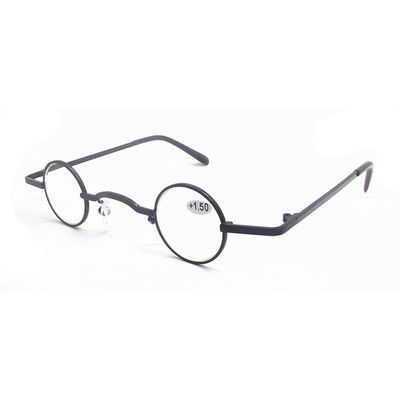 XINGNIAN 30mm Creative Black Small Round Reading Glasses, Mini Presbyopic Glasses Fashion Retro Metal Spring Hinge Readers +3.50