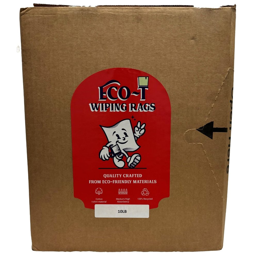 10 lb Box Eco-T Paint Rags - White T-Shirt Material, 100% Recycled, Eco-Friendly, High Absorbency, Low Lint, Low-Cost, Painting and Cleaning Cloth