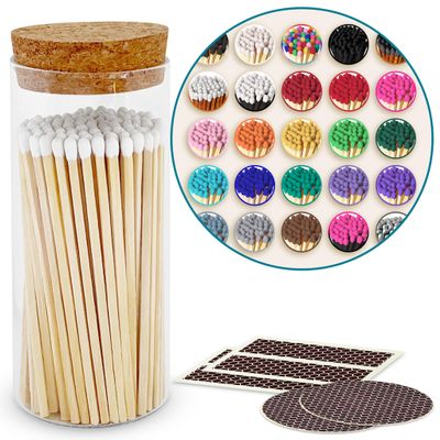 Decorative Matches in a Glass Jar | 4" Black Tip Long Matches Custom + Cork Top Glass Holder + Striker Stickers | Gifts, Dcor, & Candle Accessories | by Thankful Greetings, USA