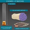 Decorative Matches in Mini Match Cloche Glass Jar Set | 4" Lilac Long Matches (100 match sticks) + 3 Cork Top Dome Glass Holders + Striker Stickers | by Thankful Greetings, USA view 2