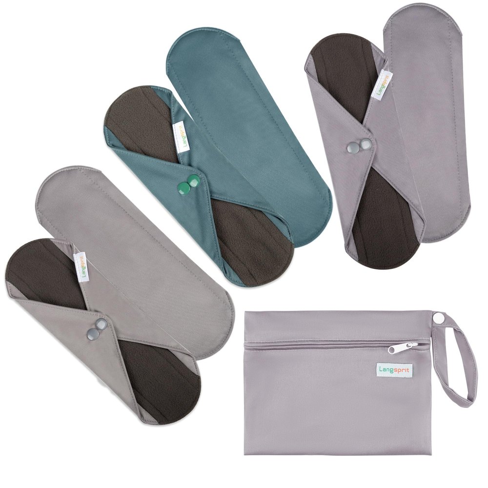 7pcs Set 1 pc Mini Wet Bag +6pcs Absorbent Reusable Sanitary Pads/Washable Cloth Menstrual Pads(Morandi-1,S)