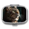 Pill Box 2 Compartment Small Pill Case for Purse & Pocket Tabby Cat Pictures Square Pill Box Cute Vitamins Fish Oil Supplements Oil Storage Box Portable Pill Containe Travel Gift view 1