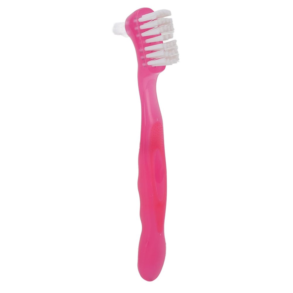 LIZEALUCKY Portable Denture Double Sided Brush Denture Cleaning Toothbrush Dual Head Toothbrushes Multi Layered Bristles False Teeth Brush for False Teeth Cleaning (Pink)