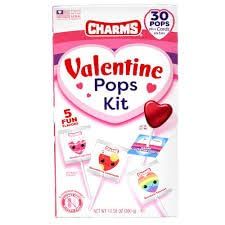 Charms, Valentine Pops Kit, 30 Pops plus Cards on Box, 5 Fun Flavors, 10.58 oz