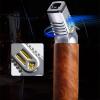 4 Jet Flame Cigar Lighter, Windproof Refillable Butane Gas Lighter with Safety Lock Includes Gift Box, Kitchen Blowtorch for Precision Cooking, Baking and Welding (Butane Not Included)(Red Background view 4