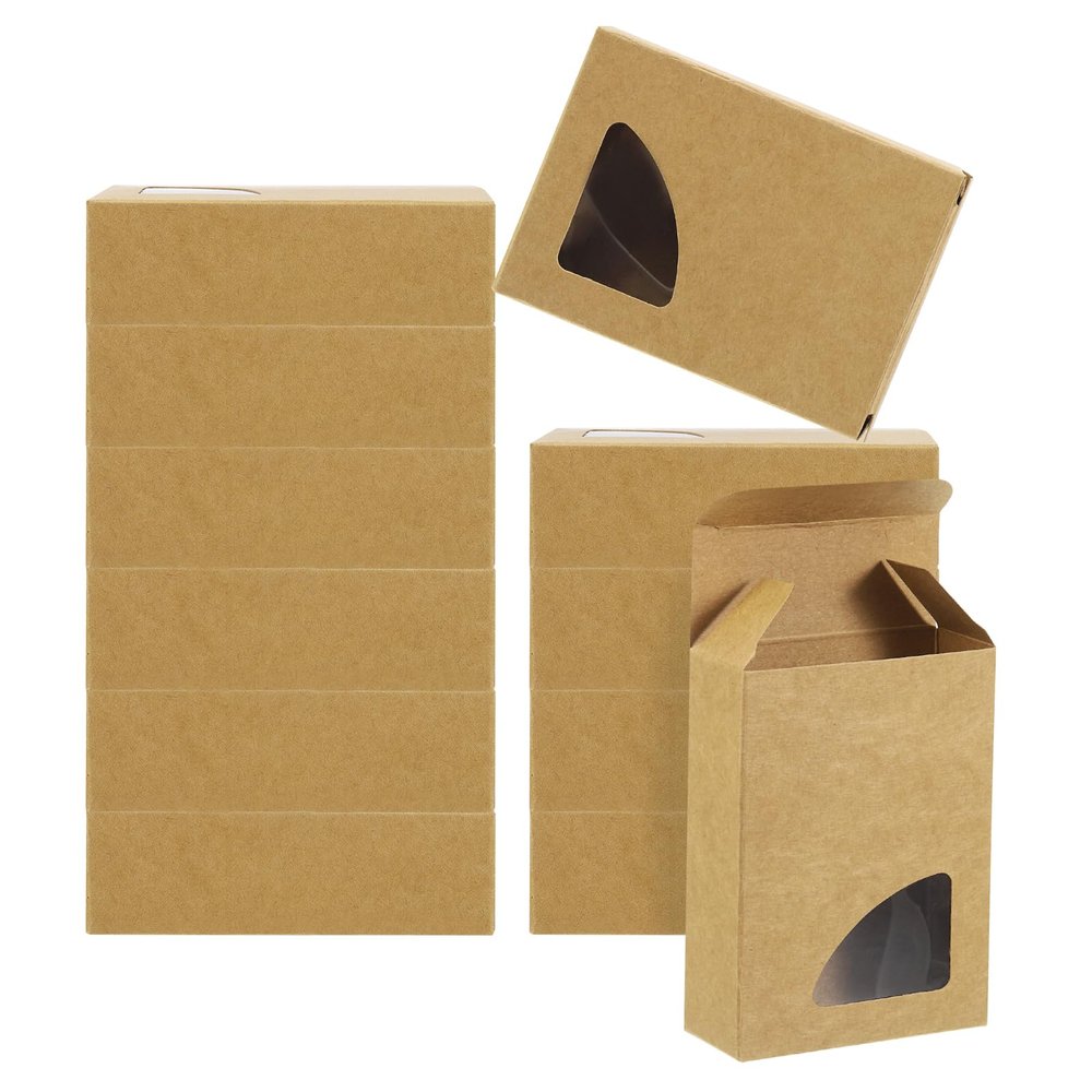 PATIKIL 3.8x2.8x1.2 Paper Soap Box with Window, 40 Pack Homemade Soap Boxes Triangle Presents Packaging Boxes for Birthday Christmas DIY Craft, Brown