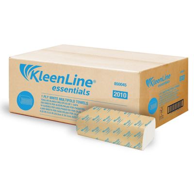 KleenLine Essentials 2010 1-Ply 3 Panel Multifold Towel, White, 9.25" x 9.5" | 16 Sleeves of 250 per Case