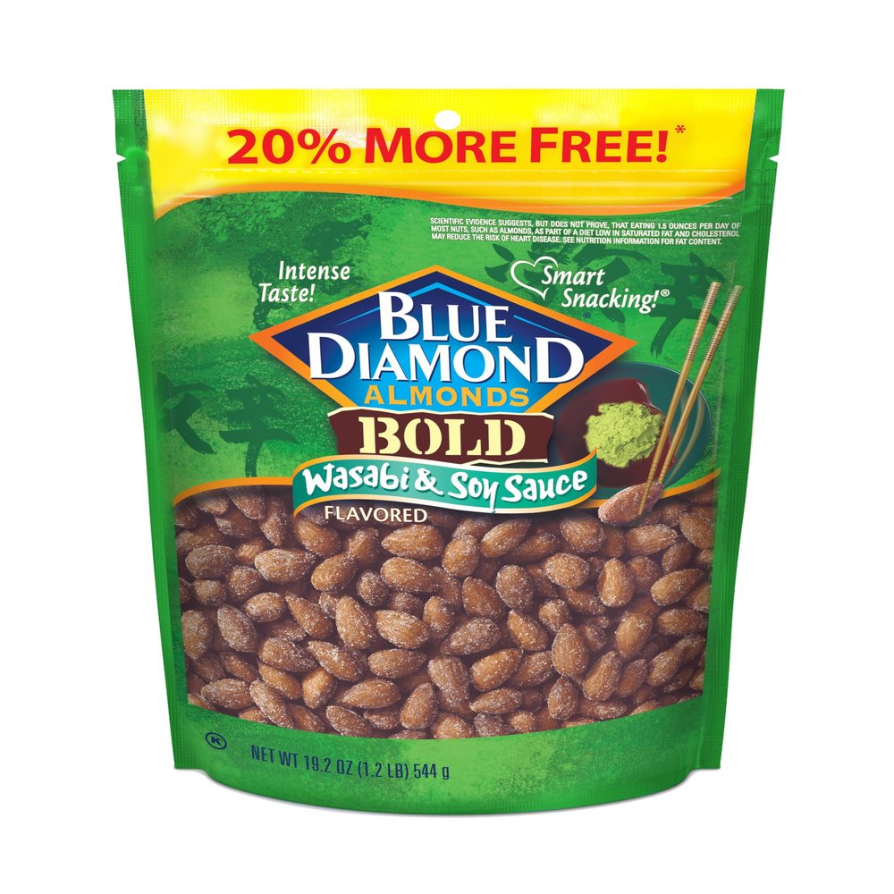 Blue Diamond Almonds, BOLD Snack Nut Flavored Wasabi and Soy Sauce Value Bag Great for Snacking and Cravings at Home, Office, or On-The-Go, 19.2 Ounce Bag