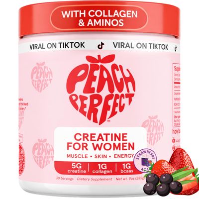 Peach Perfect Creatine Blend for Women Micronized Creatine Monohydrate with BCAA & Collagen for Glute Strength Support Strawberry Acai 30 Servings