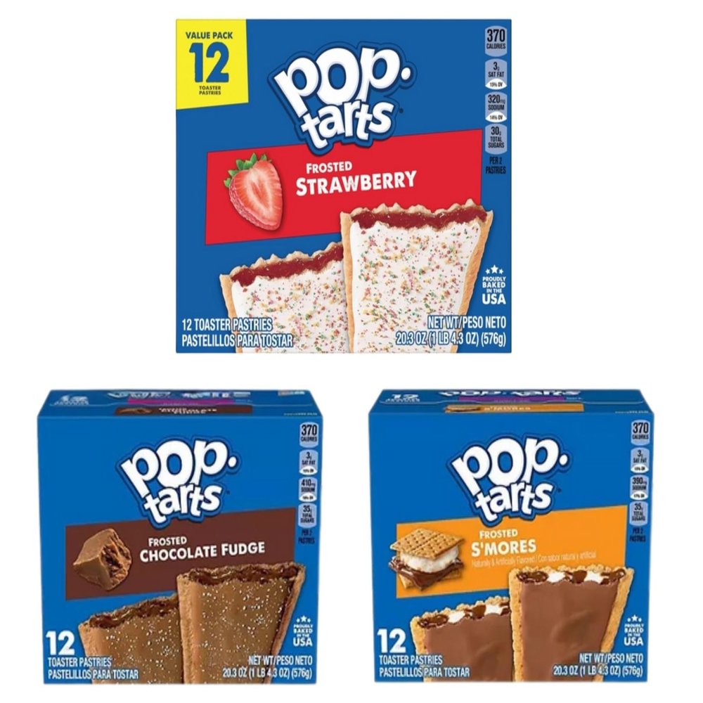 Asherpro Toaster Pastries, Breakfast Foods, Kids Snacks, Variety Pack, Frosted Strawberry, Frosted Chocolate Fudge, Frosted S'mores - (Pack of 3) - 36 Toaster Pastries