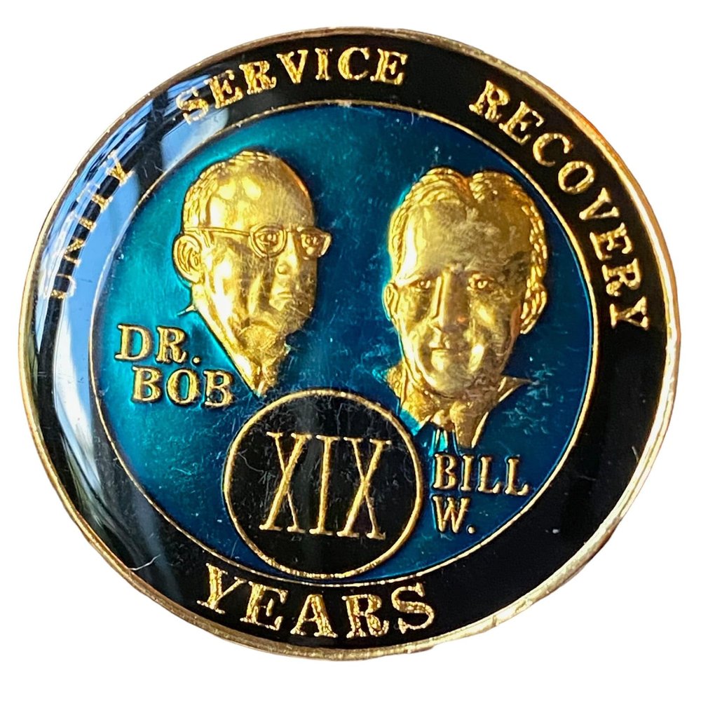 21 Year AA Medallion Metallic Blue Founders Tri-Plate Sobriety Chip