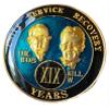 21 Year AA Medallion Metallic Blue Founders Tri-Plate Sobriety Chip view 1