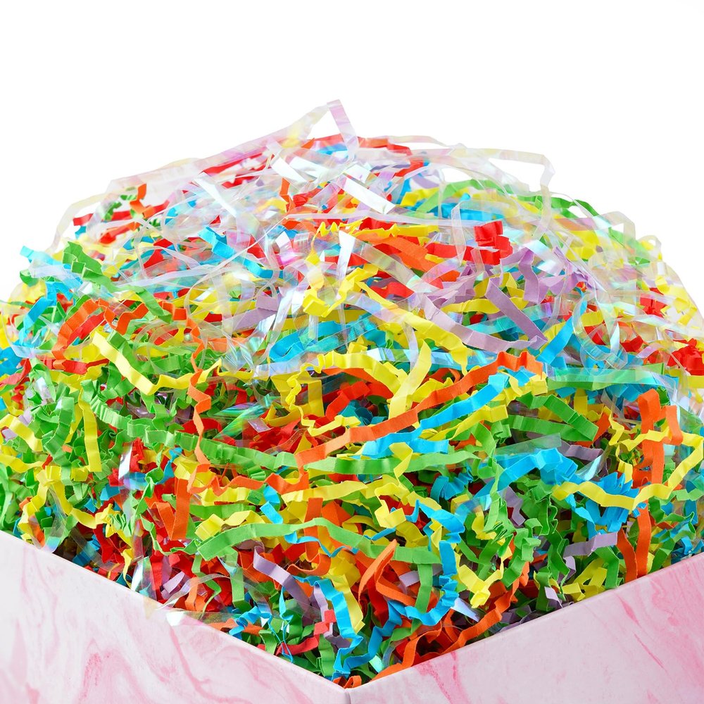 1LB Iridescent Rainbow Easter Crinkle Cut Paper, Great for Gift Filler, Raffia Tissue Paper Filler Shred Basket Filling, Birthdays, Weddings, Anniversaries, Valentines Day, and other occasions