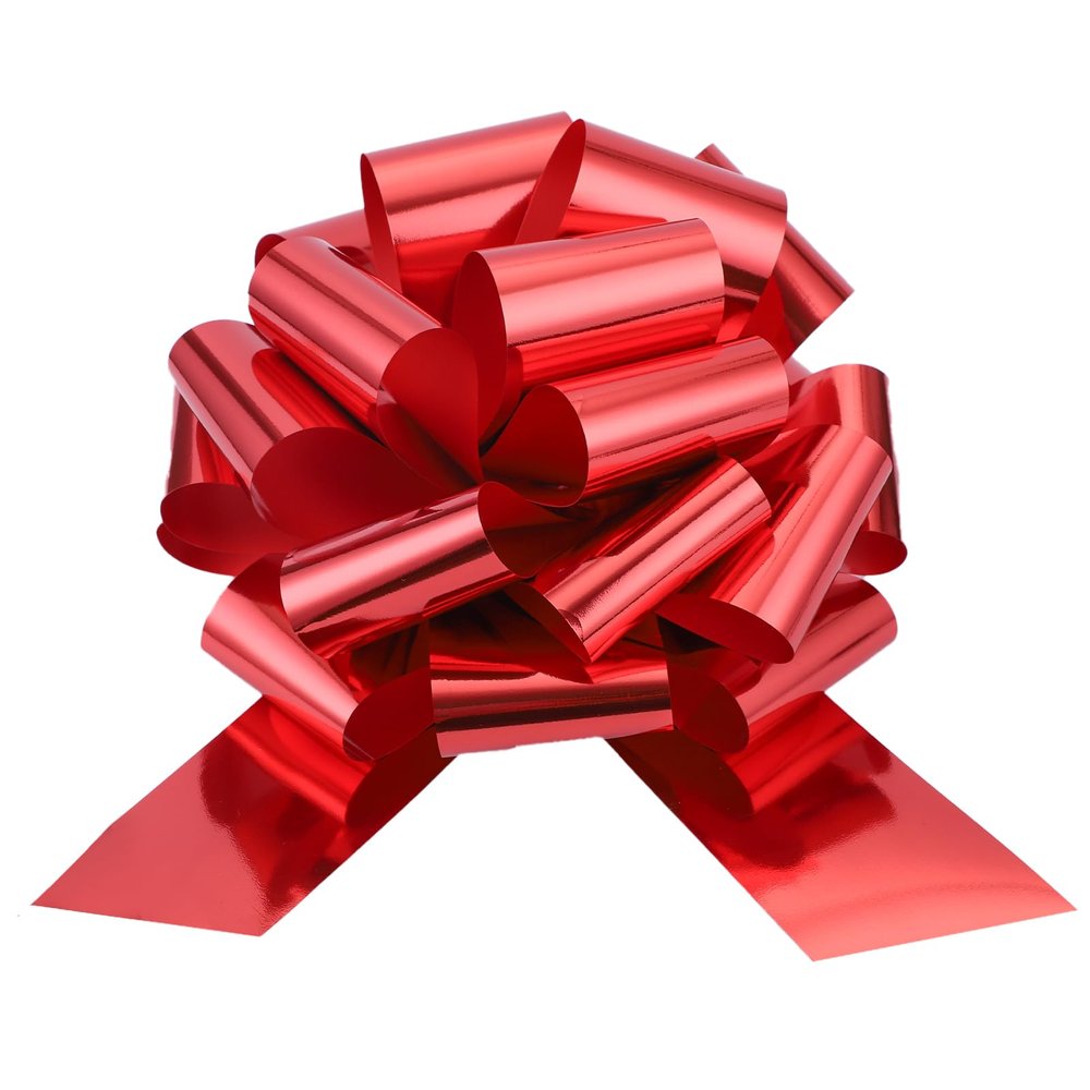2 Pcs Large Ribbon Pull Bow - 12" Wide, Big Gift Bows for Cars Decor, New Houses, Gift Basket, Presents, Wreath, Decoration, Office (Red)