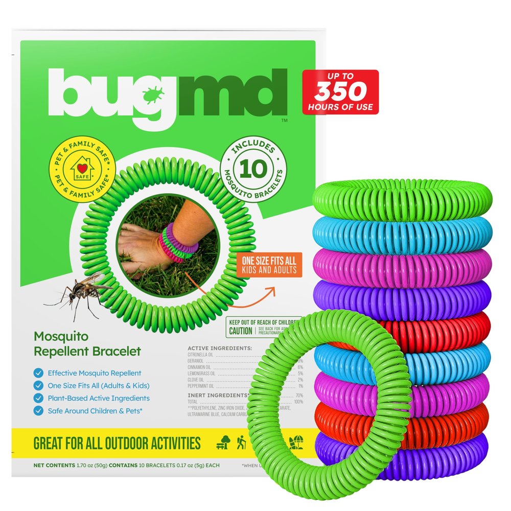 BugMD 10 Pack Mosquito Bracelets, DEET-Free Bands for Adults & Kids, Natural & Waterproof Citronella Wristbands for Camping, Hiking, Beach, Travel & Outdoor Essentials
