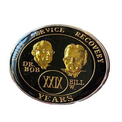 16 Year AA Medallion Metallic Black Founders Tri-Plate Sobriety Chip