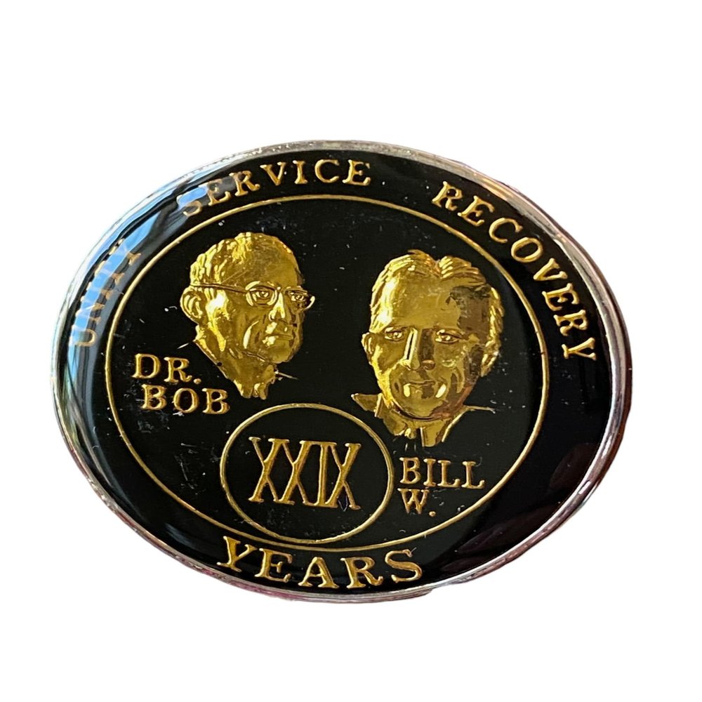 19 Year AA Medallion Metallic Black Founders Tri-Plate Sobriety Chip
