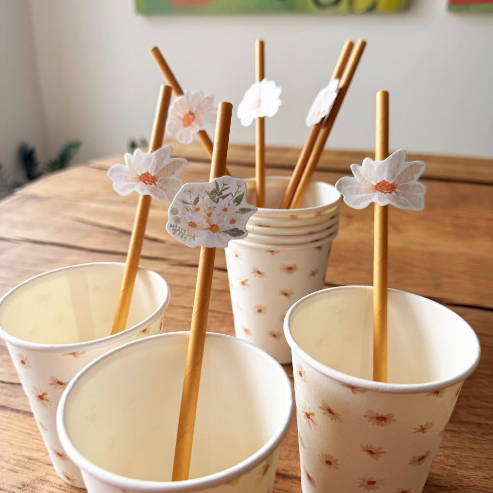 12 Daisy Flower Paper Straws, Floral Birthday Straws, Afternoon Tea Party, Girls Birthday Party Straws, Floral Tableware