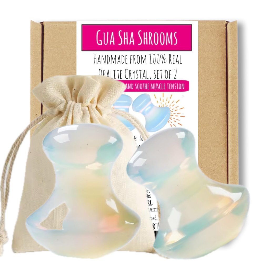 This Hippie Girl Gua Sha Mushroom Set, Jaw Sculpting Tools, Opalite Stone Facial Toning and Yoga Sculpt Massage Tool, 2 Gua Sha Mushrooms for Skin and Facial Treatment, Opal Facecare Tools