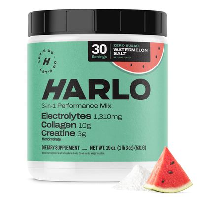 Harlo 3-in-1 Electrolytes Powder with Creatine & Collagen  High Sodium Performance Hydration | Zero Sugar | NSF Certified | Watermelon Salt (30 Servings)