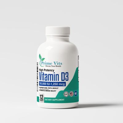 PrimeVits High Potency Vitamin d3 50000 iu - Essential for Bone, Muscle, and Immune Health - (12 Tablet)