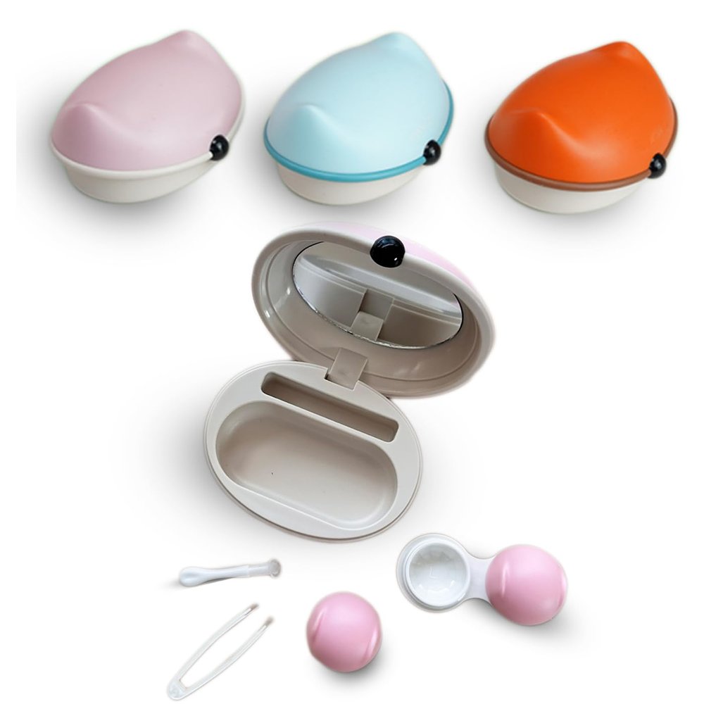 Contact Lens Case Kit, Cute Color Book Fox Contact Lens case with remover tool, Portable contact lens travel storage kit with mirror, container, tweezer, holder (Pink)