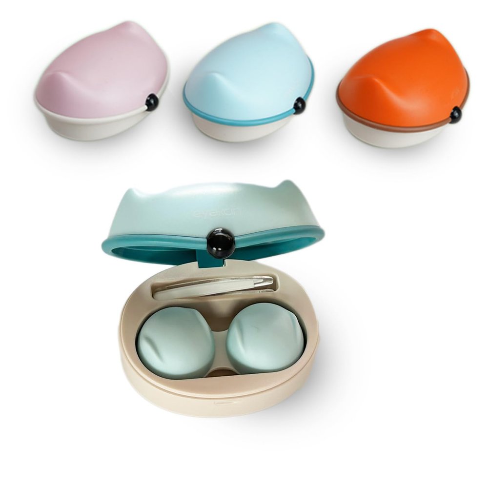 Contact Lens Case Kit, Cute Color Book Fox Contact Lens case with remover tool, Portable contact lens travel storage kit with mirror, container, tweezer, holder (Blue_Fox)