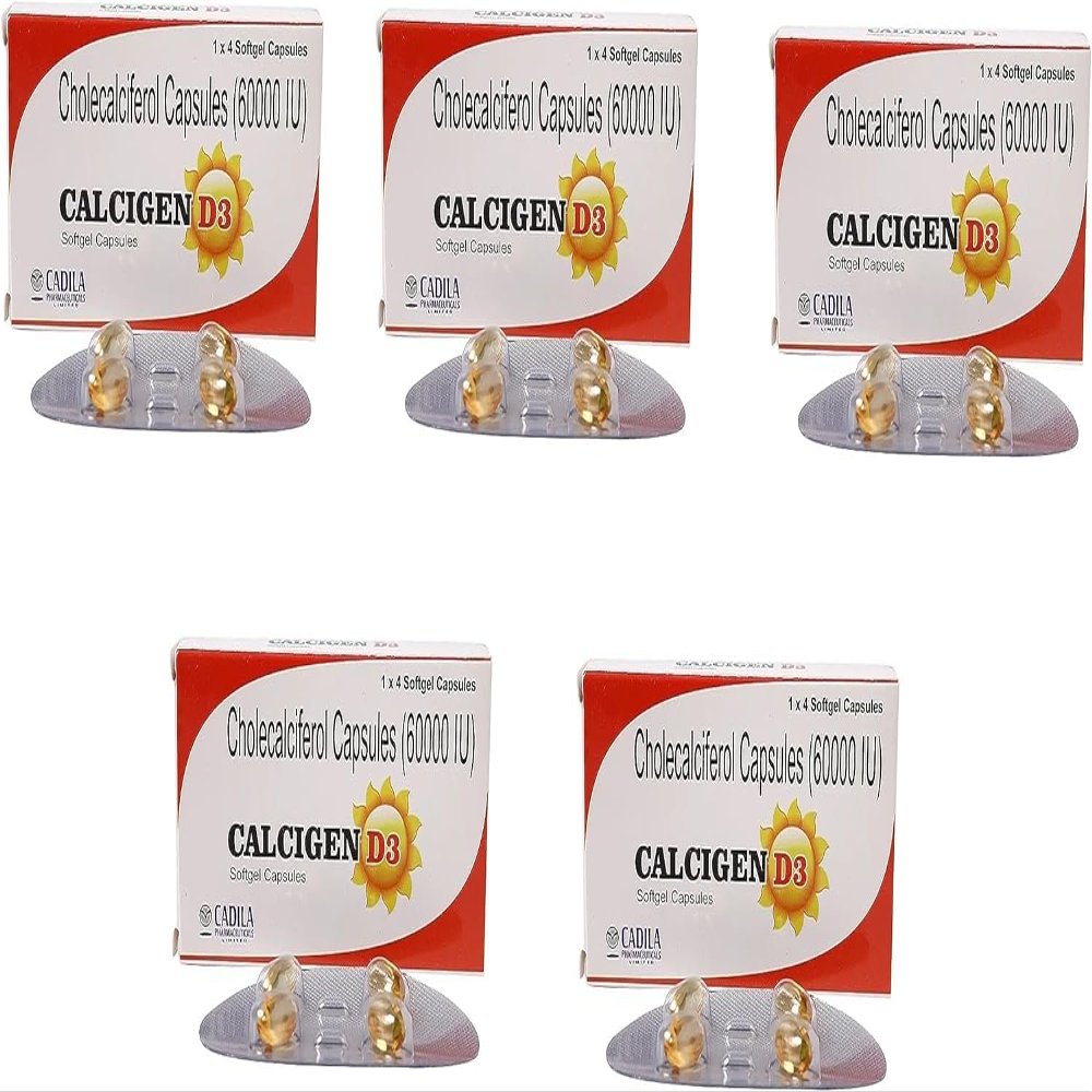 (Pack of 5) Cholecalciferol (Vitamin D3) 60000 IU (8 Capsules Each) - by pharmacylife