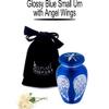 Blue Shiny Angel Wings Small Urn for Ashes - 3" Height and can accomodate 3 Cubic inches only view 2